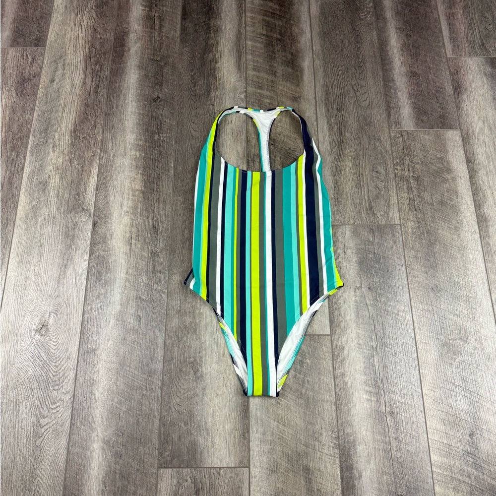 Aerie Teal/Green Stripe One Piece Swimsuit